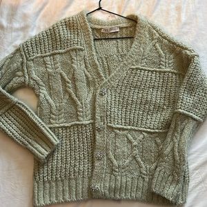 Zara light green/sage cardigan with rhinestone button